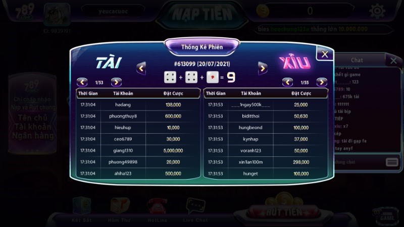 Luật chơi tài xỉu tại cổng game 789 club