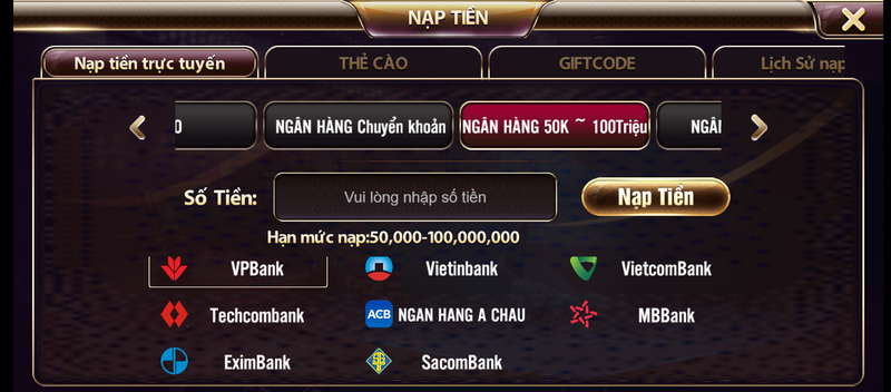 Nạp tiền vào TDTC để trải nghiệm game online