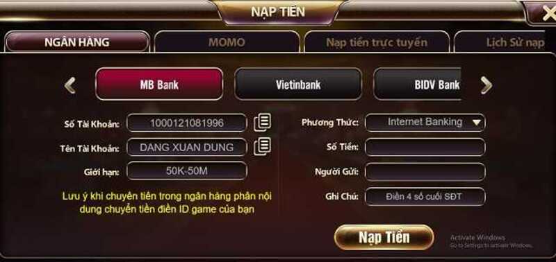 Nạp tiền vào ví game nhanh gọn với độ an toàn cao.